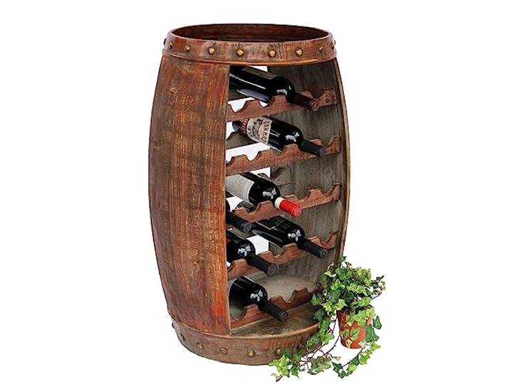 DanDiBo Weinregal Holz Stehend Weinfass 0370-R Fass 80 cm Flaschenregal Flaschenständer Flaschenhalter Braun Bar Weinbar