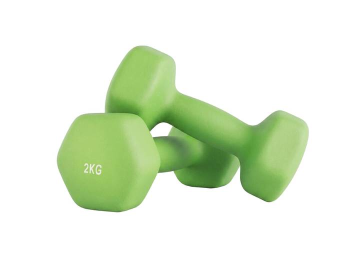 JOYFURNOS Set van 2 Dumbbells, 2 x 2 kg Neopreen Gewichten, Zeshoekig, voor Thuis Workout en Fitness, Groen