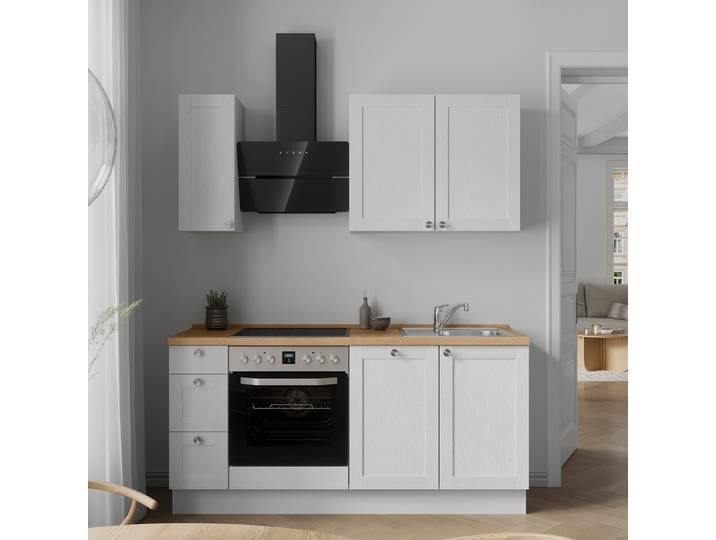 Küchenzeile High-Line Frame Variante A 180cm Ausrichtung links Weiß/Weiß ohne Elektrogeräte