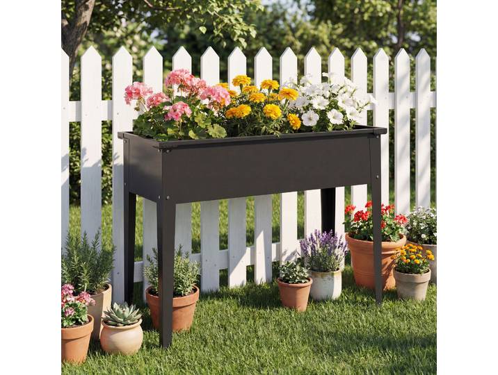 Outsunny Potager Surélevé 80L Métal Noir avec Drainage