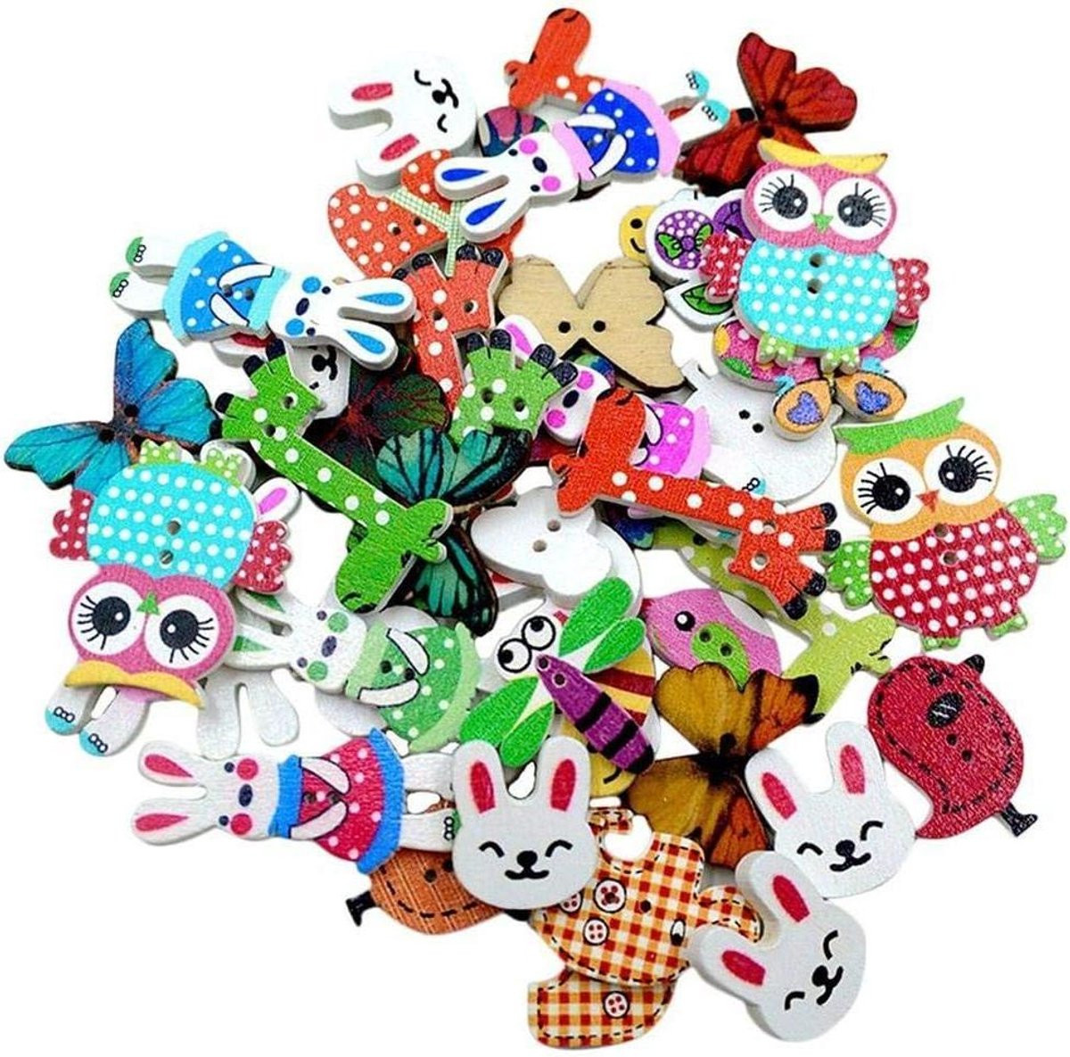 50 stuks Gemengde Houten Dieren Knopen voor DIY Craft en Kleding Accessoires