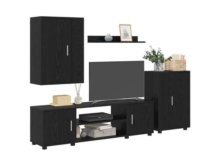 Ensemble meuble TV 4 pcs - JILIMAISON - Meuble Télé Bas - CABINET/BANC TV - Chêne noir - Bois d'ingénierie 828618511