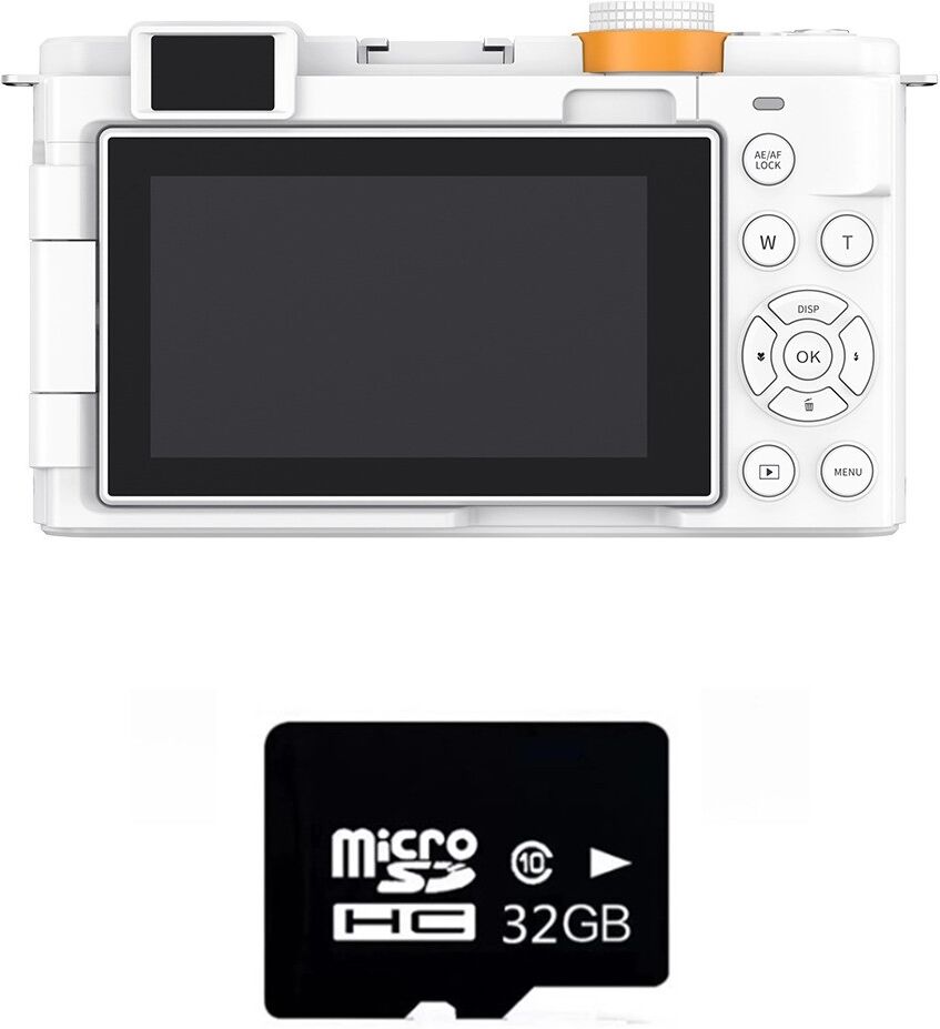 INF 12X Optischer Zoom spiegellose Kamera mit Flip-Touchscreen, 4K-Video & 72MP-Fotos, WiFi, inkl. 32GB TF-Karte, Weiß