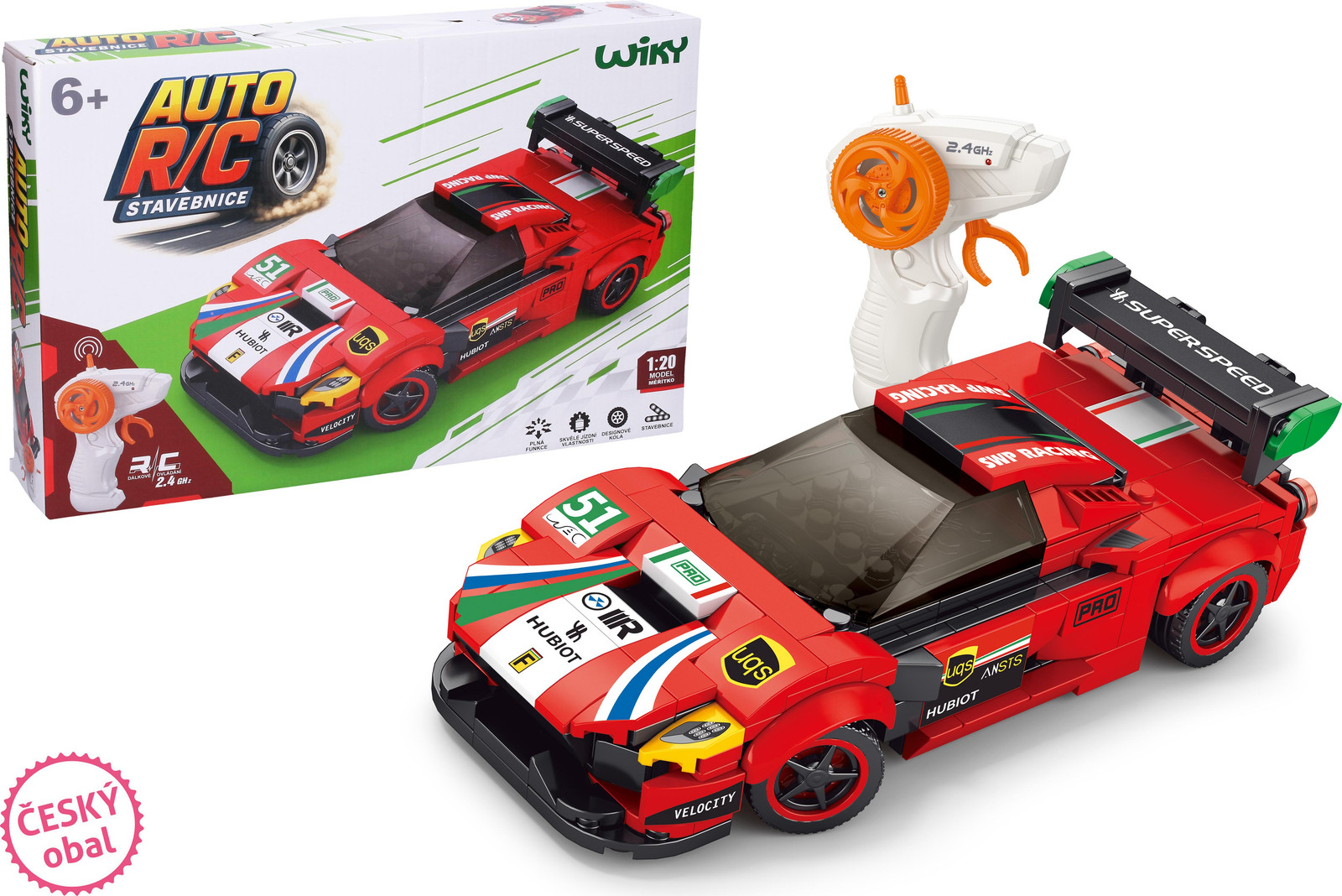 Wiky Bouwpakket Rode RC-auto met afstandsbediening, 279 stuks, 17 cm
