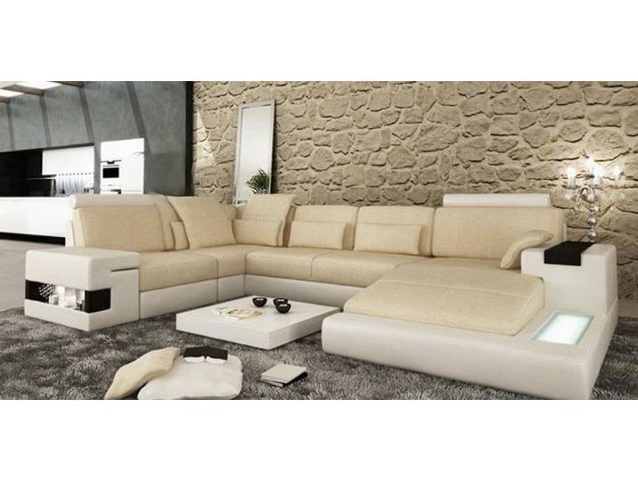 JVmoebel Wohnlandschaft Elegante Ledercouch mit luxuriöser Polsterung und LED-Beleuchtung, Made in Europa