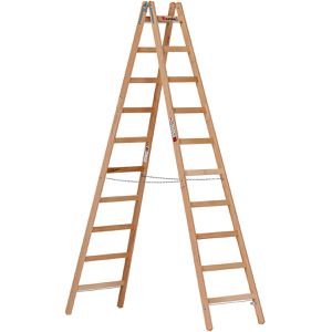 Euroline Stehleiter Nr. 10501, 1050110, beidseitig begehbar, aus Holz, bis 150kg, mit 2 x 10 Sprossen