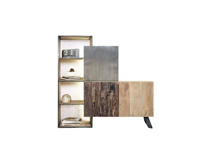 WOLF MÖBEL Drehtürenschrank CITY Highboard mit 3 Türen / Regal / Licht (165x160x40) LED-Beleuchtung