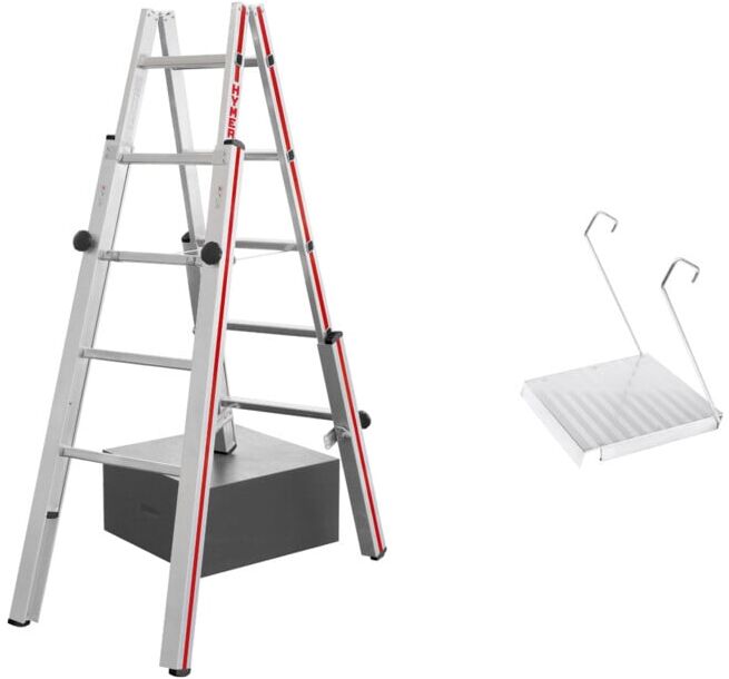 Set Hymer Treppenstehleiter, 2x5 Sprossen + Einhängetritt für Sprossenleitern