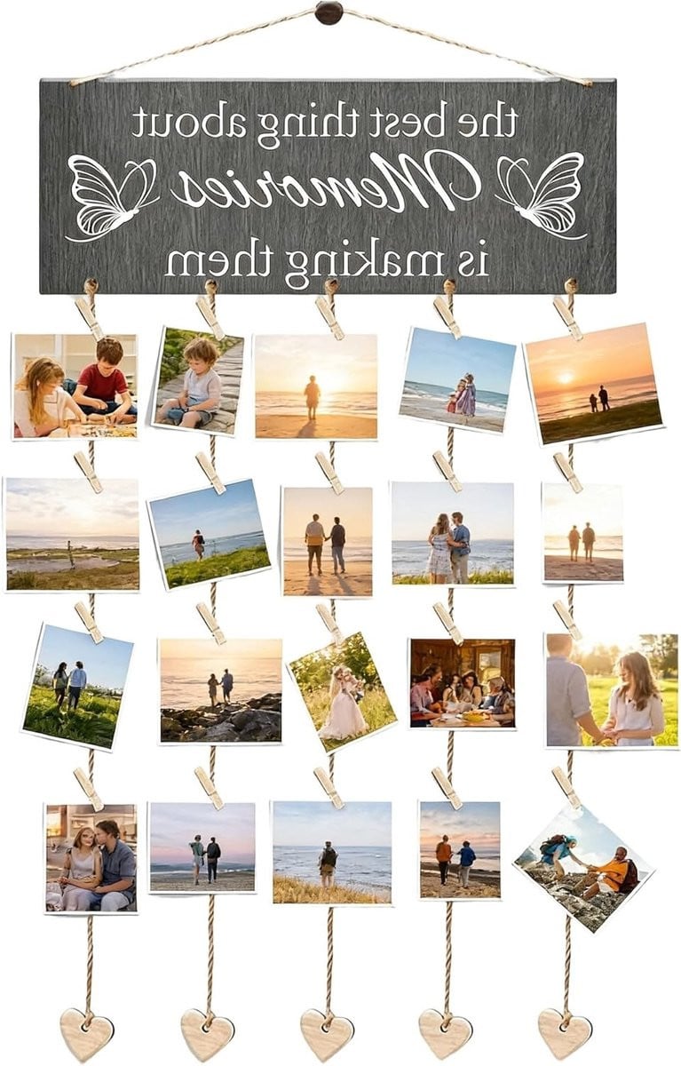 Creatieve fotohanger met 20 houten klemmen, 6 koorden en 5 hartjes voor decoratie