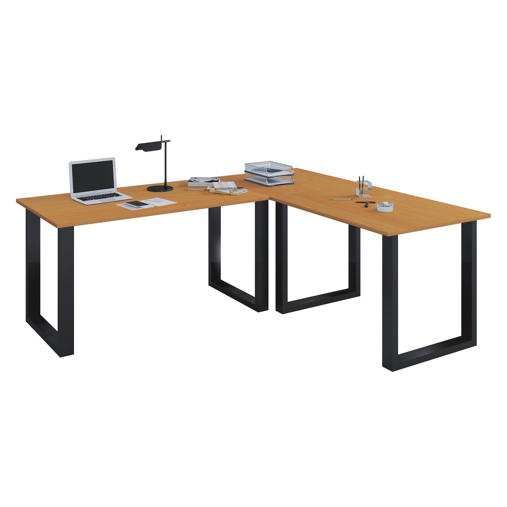 VCM VCM Holz Schreibtisch Eckschreibtisch schlicht 190x130 L Form links oder rechts Arbeitstisch Platte 50 cm tief Computertisch Büromöbel - Lona U