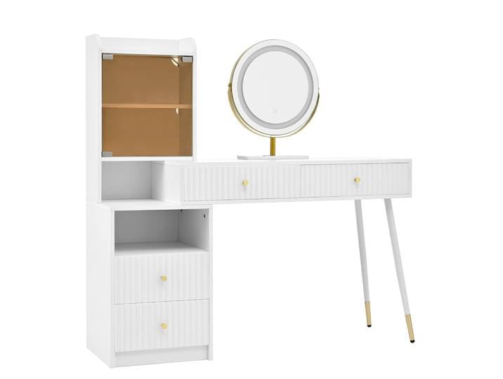 Coiffeuse blanche moderne avec miroir LED et rangements