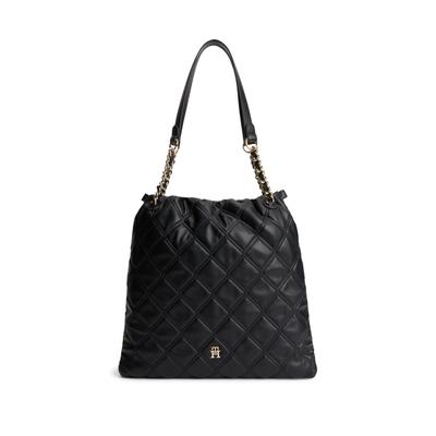 Tragetasche TOMMY HILFIGER "TH FEMININE TOTE", Damen, Gr. B/H/T: 37cm x 36cm x 13cm, schwarz, Lederimitat, Taschen, Damen Umhängetasche, Schultertasche, Handtasche mit Ziersteppung