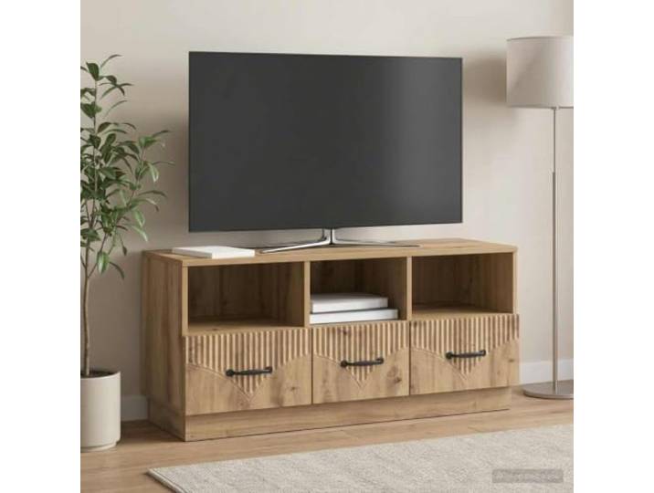 TV-Schrank 102 x 34,5 x 47 cm Artisan-Eiche Holzwerkstoff Standschrank Verstellbare Regale, Kabelmanagement, robust, pflegeleicht, vielseitig, moderne Optik