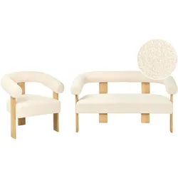 SOFA-SET Bouclé Cremeweiß/Hellbraun Ilbro