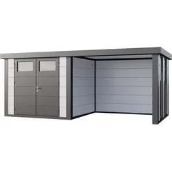 Telluria Metallgerätehaus Classico 2724 mit Lounge Anbau inkl. 2 Fenster weiß Lounge-Anbau rechts