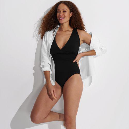 Tankinitop mit V-Ausschnitt für Damen in E-Cup, Damen, size: regular, Schwarz, Nylon-Mischung, by Lands' End