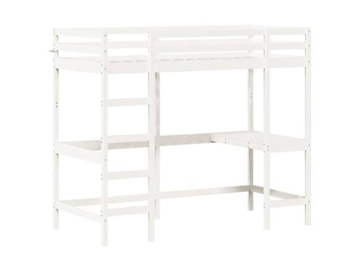 KTHLBRH Hochbett mit Schreibtisch, weiß, 90 x 200 cm, Kiefer Mit Sicherheitsseiten, geräumiger Schreibtisch, rustikales Design, für Räume mit begrenztem Platz