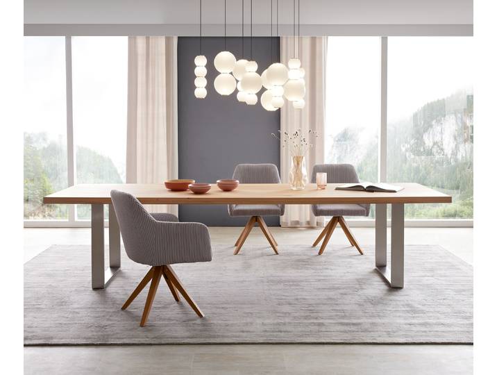 DELIFE Esstisch Edge 300x100 Eiche Natur Edelstahl Schmal, Esstische