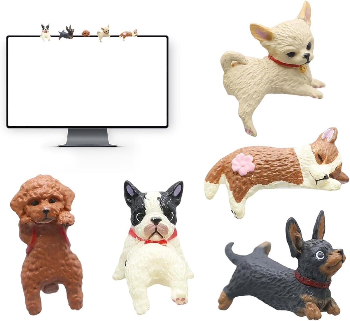 Set van 5 hond beeldjes voor dashboard decoratie in de auto