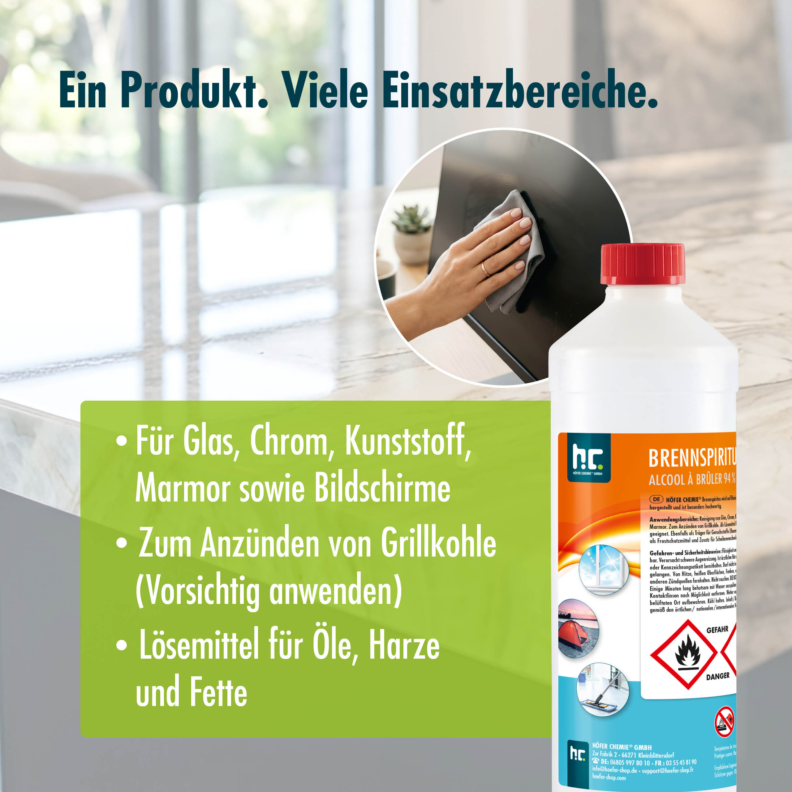 Höfer Chemie GmbH 15x 1 L  Alcool à brûler 94 % en bouteilles