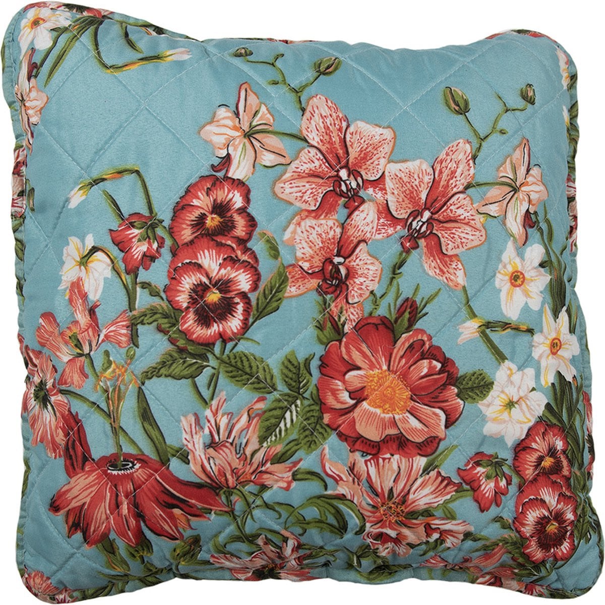 Clayre & Eef Kussenhoes Blauw Roze Katoen Bloemen 40x40 cm