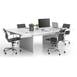Büroschreibtisch SOLID Double + 2x Verlängerung, 240x165 cm, weiß