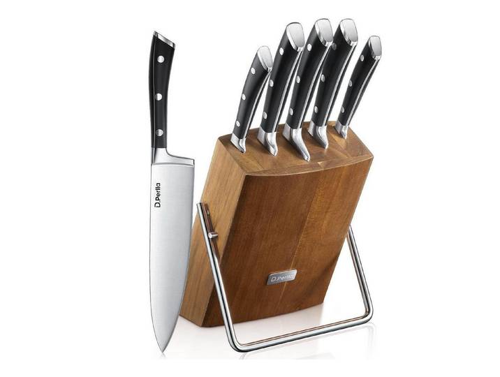 LuxusKollektion Messerblock Messerset 6tlg Holzblock X50Cr15 Edelstahl Braun