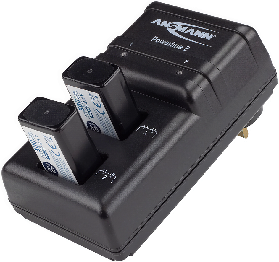 Ansmann Powerline 2 Charger with 2 x Ansmann 300mAh 9V Rechargeable Batteries