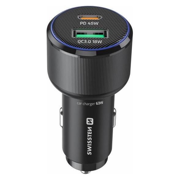 Swissten Car Adapter USB-C PD + USB-A 63W - Black (20111903)