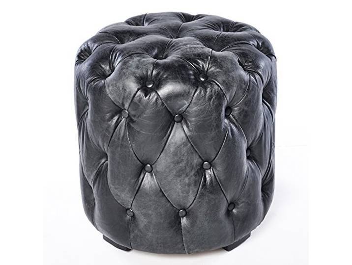 Phoenixarts Chesterfield Echtleder Ottoman Hocker Schwarz Vintage Leder Fußhocker Pouf Sitzhocker 659