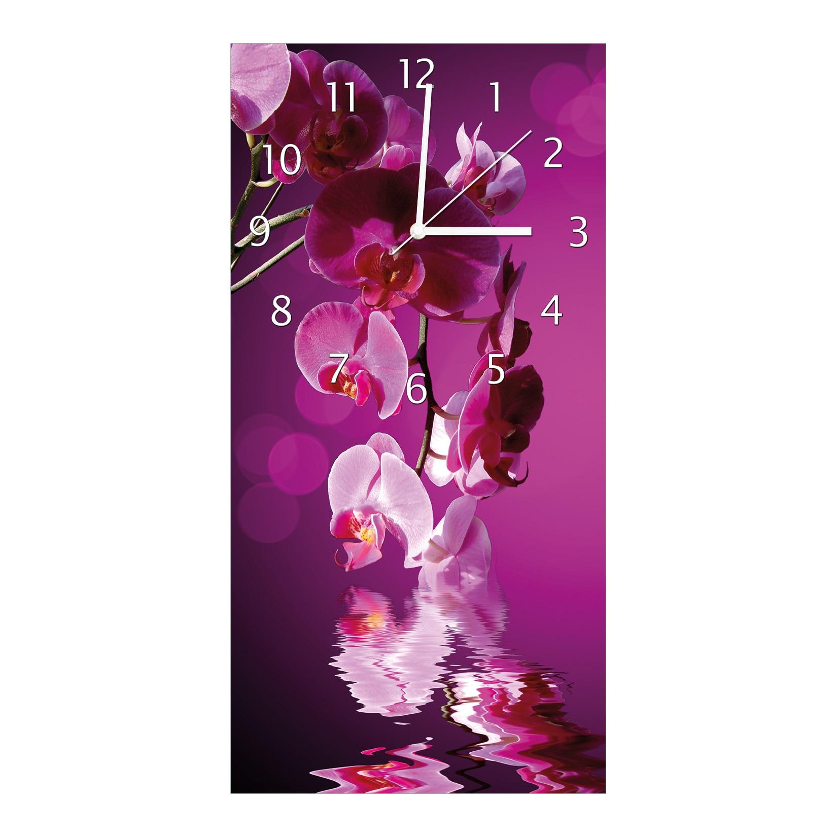 Wallario Uhr 30 x 60 cm, schwarze Zeiger Rosafarbene Orchidee Blüten in pink