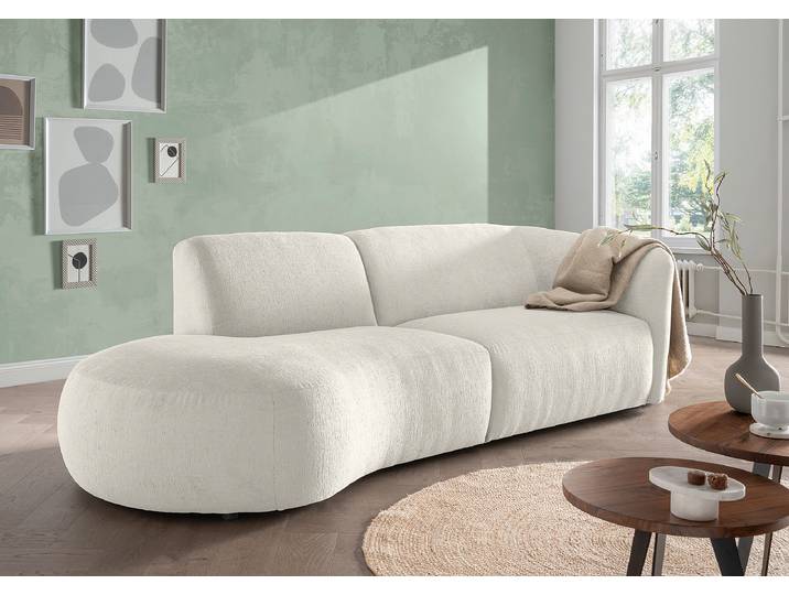 Sofa mit Ottomane Weiß Strukturstoff Okka 238 x 72 x 107cm Ottomane davorstehend links Modern