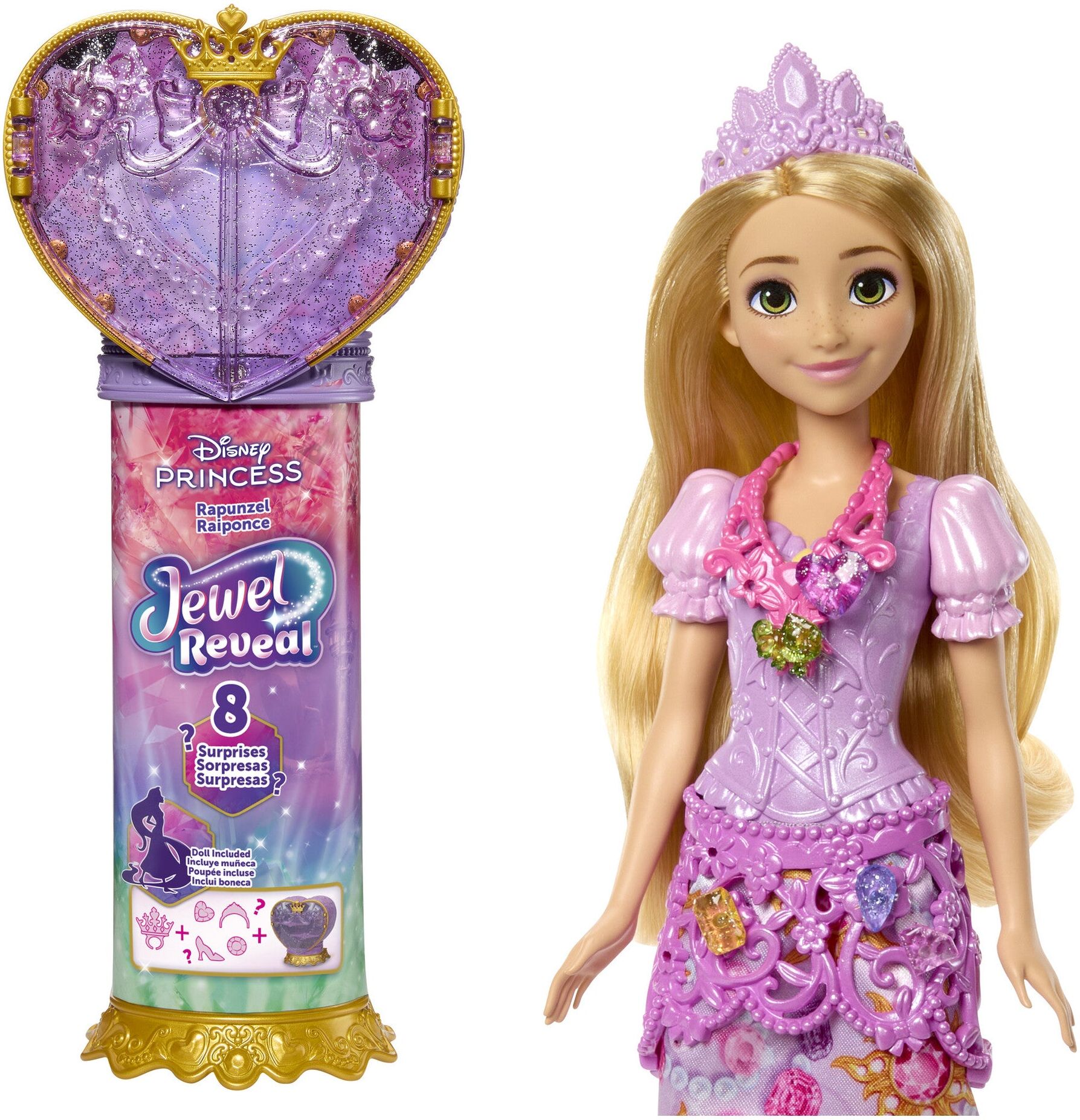 Disney Princess Jewel Reveal Rapunzel Fashion Doll with 8 Surprises by Mattel for Kids