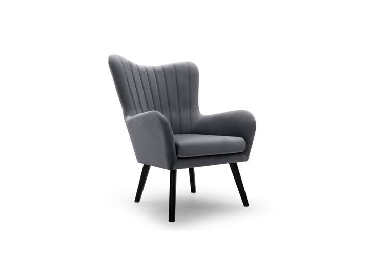 SESSEL DINA, Klassisch Loungesessel ergonomisch, Velours-Stoff Grau