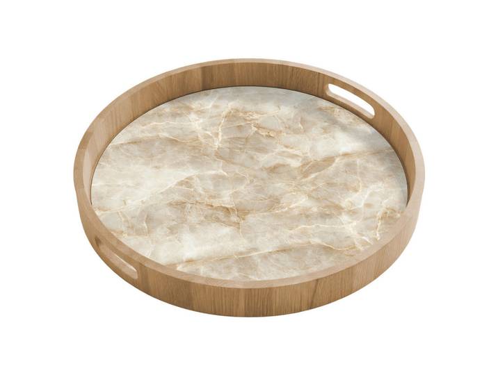 OnlyWow Tablett - Hellbeige - Onyx - Dezent - 50x50 cm, Beige, Holz, Echtholz,Eiche, Rund, 50x5x5 cm, Geschirr, Tischkultur & Serviergeschirr, Tabletts