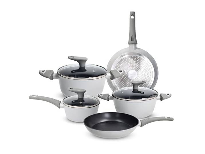 Tognana Grey, 8-teiliges Topf- und Pfannenset, geschmiedetes Aluminium, Grau