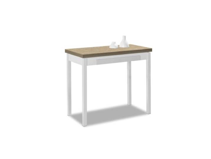 ASTIMESA Küchentisch, Buchtisch, Tisch mit laminierter Platte in Heller Eiche, weiße Struktur, ideal für kleine Räume, Maße geschlossen: 90 cm x 50 cm, Maße geöffnet: 90 cm x 100 cm.