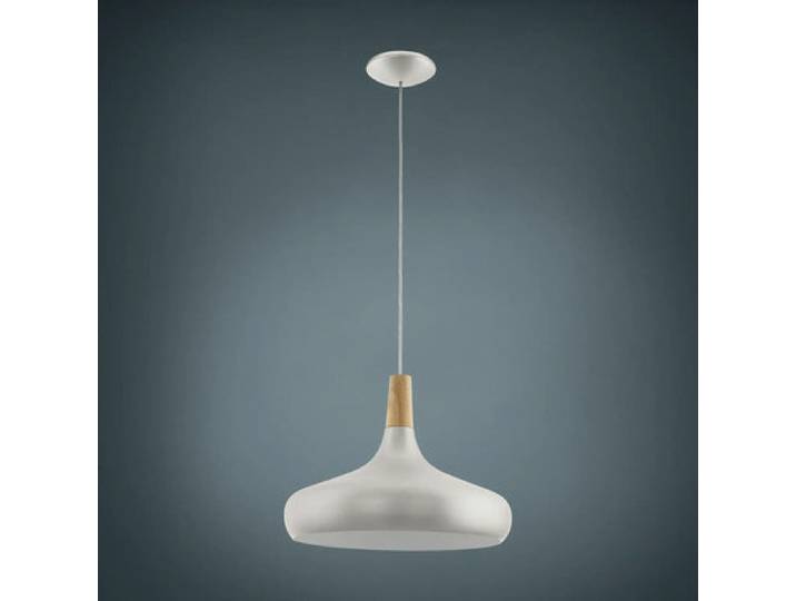 Lampe suspendue EGLO Sabinar\, lampe suspendue en acier et bois\, finition argent brossé et marron\, douille E27\, Ø 40 cm\,
