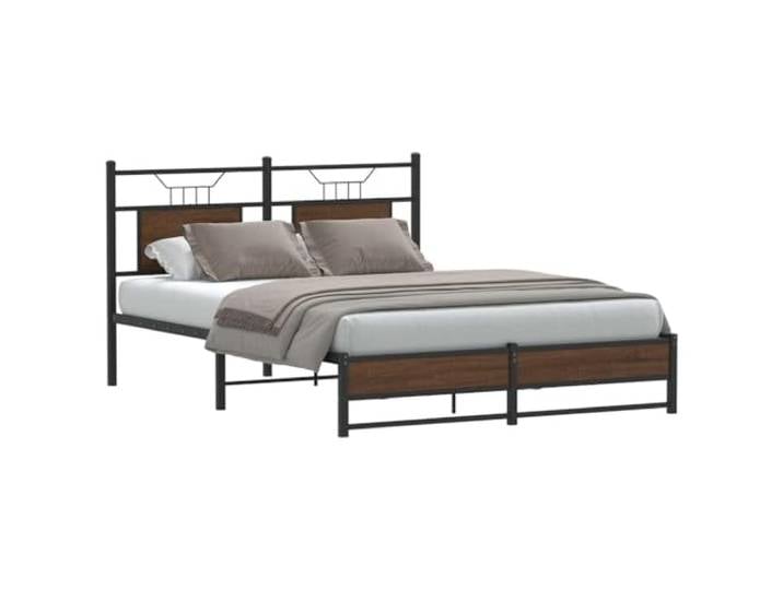 RJPLMFV Bettgestell, Metall, 150 x 200 cm, Braun Lattenrost inklusive, Kopfteil, Aufbewahrung unter dem Bett, robuster Stahl