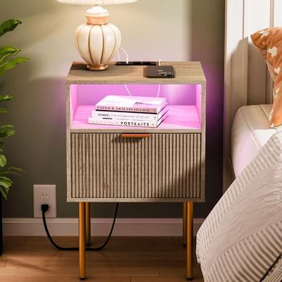 No Nightstand with Charging Station and LED Lights