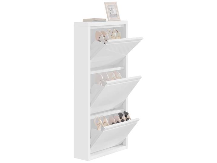 WOLTU Meuble à chaussures 50x106x15cm avec 3 portes battantes, étagère à chaussures étroite, commode à chaussures pour couloir et salon