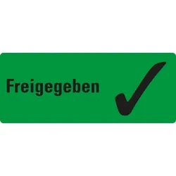 König Werbeanlagen Dreifke® Organisationsetik. Freigegeben, Pikto, grün, Haftpapier, ablösbar, 50x20mm, 500/Rolle