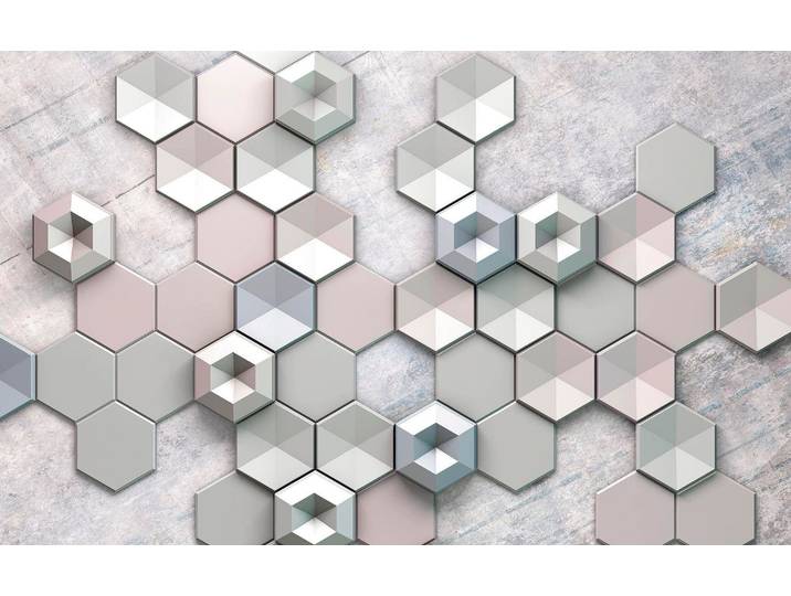 Vliestapete KOMAR Digitaldruck Vlies - Hexagon Concrete - Größe 400 x 250 cm , silber (silberfarben), B:400m L:250m, Vlies, Tapeten, Vliestapete, Wohnzimmer, Schlafzimmer