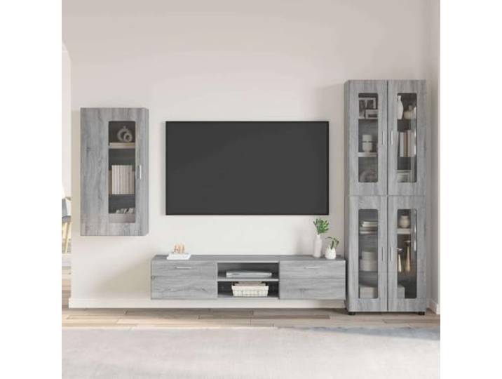 Molumvel Florin TV-Schrankset 3-TLG. Grau Sonoma Holzwerkstoff Wohnwand Inklusive Wandregal & Highboard, Matte Oberfläche, Zeitloses Design