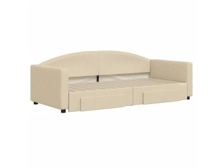 KTHLBRH Ausziehbares Schlafsofa mit Schubladen, Creme, 90 x 200 cm Stoff aus 100 % Polyester, Struktur aus Holz und Metall, 2 Schubladen mit Rollen, für Gäste