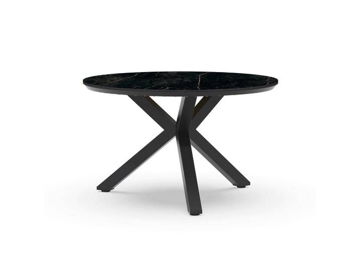 Tierra Outdoor Gartentisch, Anthrazit, Schwarz, Metall, Kunststoff, Marmoroptik, rund, Sternfuss, 120x74.5x120 cm, regenabweisend, rostfrei, wetterbeständig, Gartenmöbel, Gartentisch, Gartentische