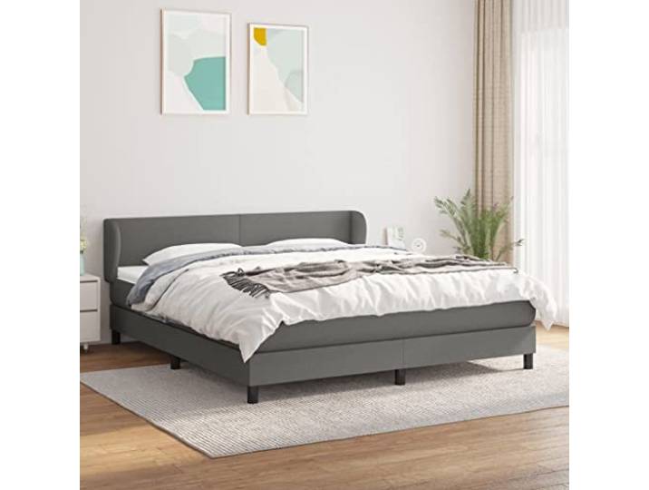 Strapazierfähiger Stoff mit verstellbarem Kopfteil Taschenfederkernmatratze Boxspringbett mit Matratze Dunkelgrau 160x200 cm Stoff Bett mit verstellbarem Kopfteil Taschenfederkern Topper Komfort-Set