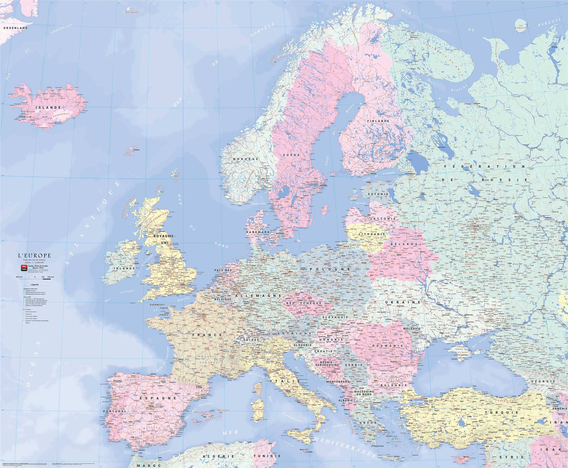 Carte murale plastifiée - Europe routière (120 x 100)   Blay Foldex