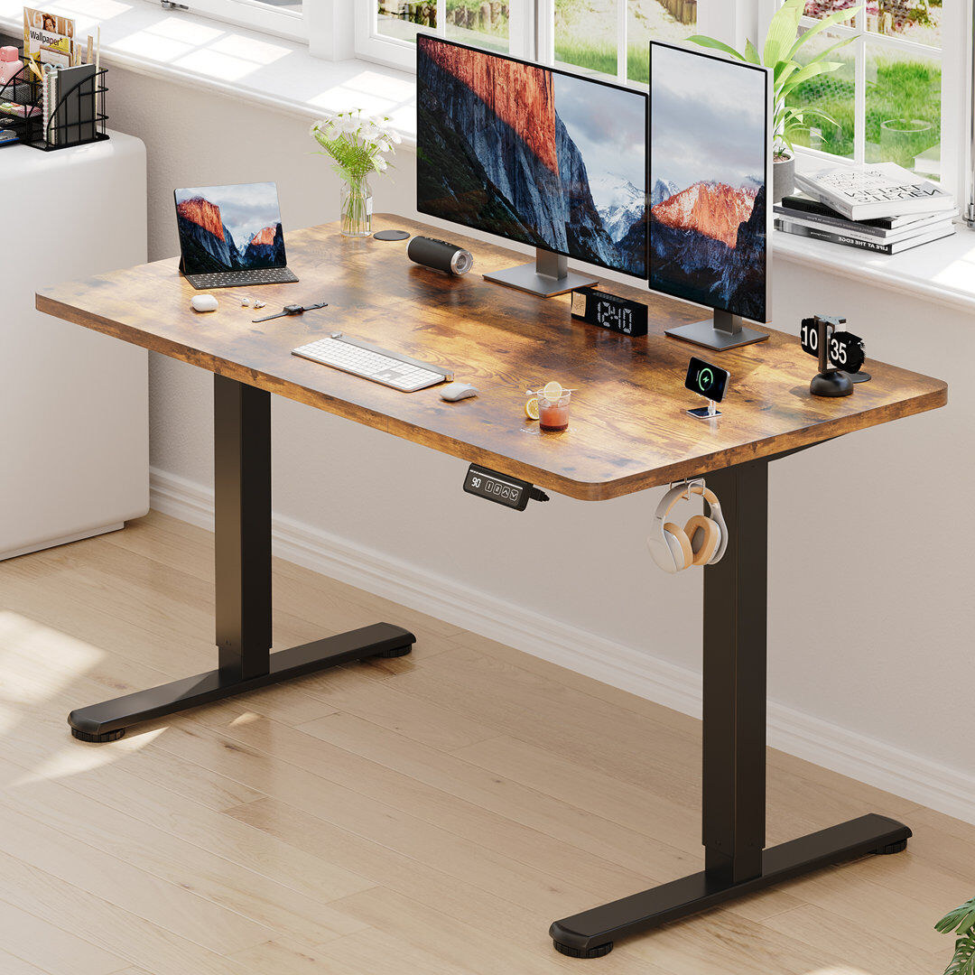 Zipcode Design Mallus 120CM x 60CM Electric Height Adjustable Standing Desk Brown/Black 120cm. W x 60cm. D