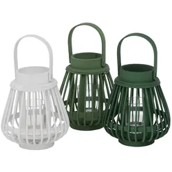 Windlicht Ilvie Bambus Glas grün/weiß H 16cm Stückpreis